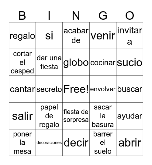 Avancemos Unit 5 Lesson 2 Bingo Card