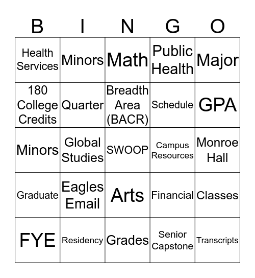 CHSPH Bingo Card