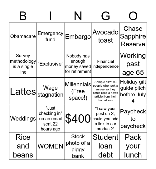 Personal Finance Press Release BINGO Card