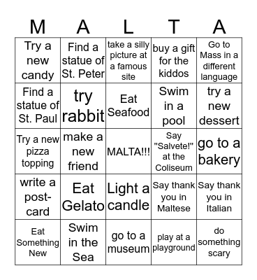 Lulu and Felix's Vacation  Bingo Card