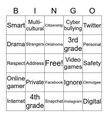 Digital Citizenship Bingo Card