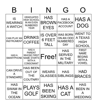 Get to Know You Bingo Card