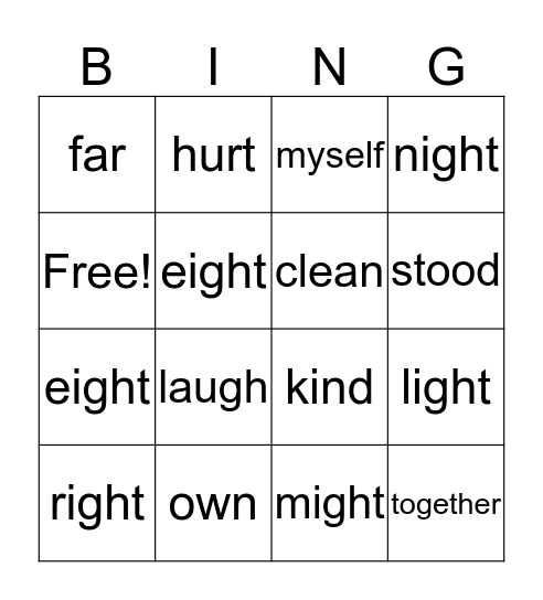 Sight Words  Bingo Card