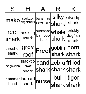 Shark Week Bingo Card