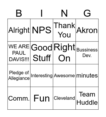 PDR Bingo Card