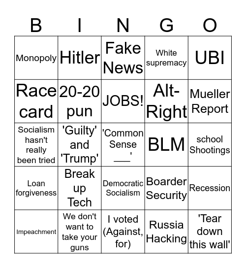 DNC Debate Bingo! - Pick a candidate and follow along! Bingo Card