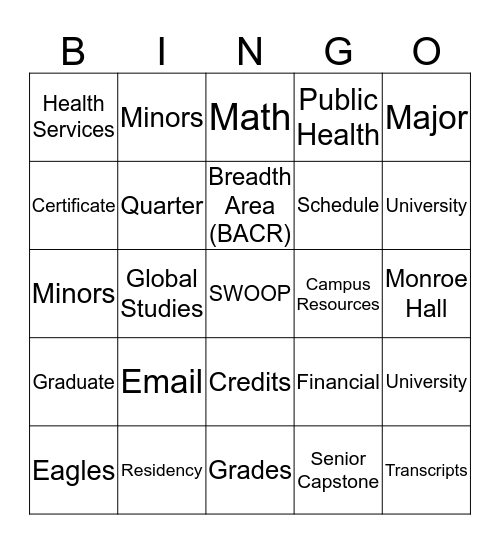 CHSPH Bingo Card