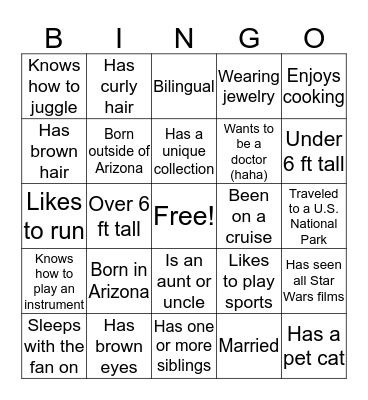 YRMC Resident Bingo Card