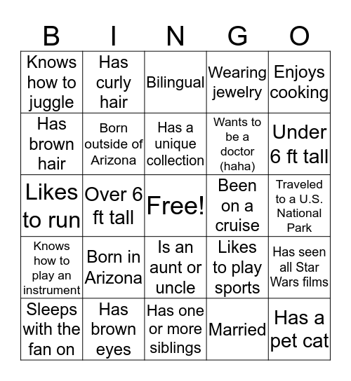 YRMC Resident Bingo Card