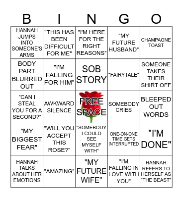 Bachelorette Bingo Card