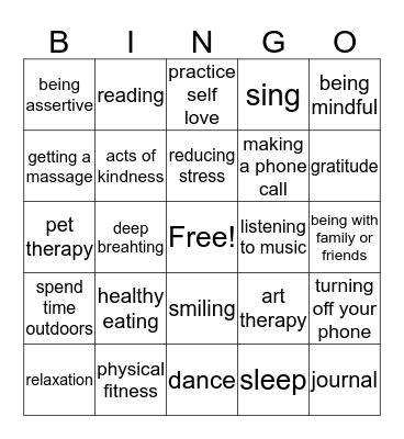 Self Care Bingo Card