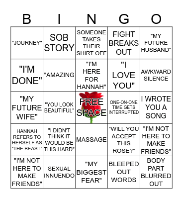 Bachelorette Bingo  Bingo Card