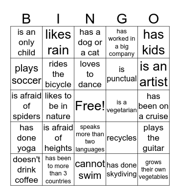 Find someone who Bingo Card