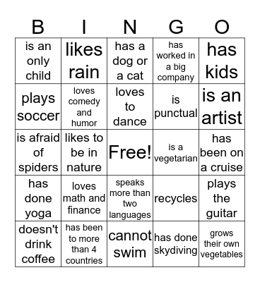 Find someone who Bingo Card