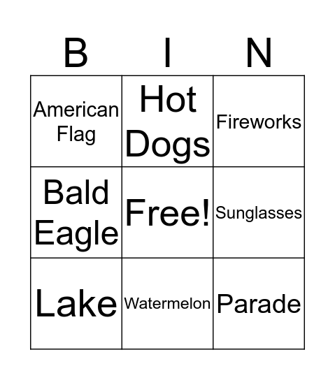 4th of July Bingo Card