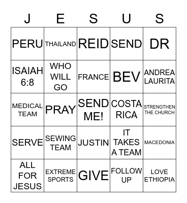 HERE AM I Bingo Card