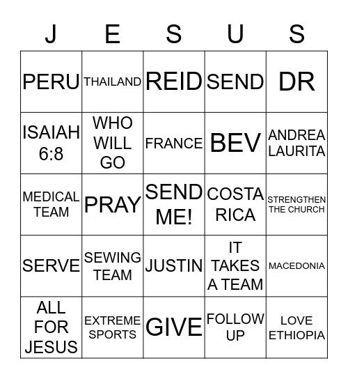 HERE AM I Bingo Card