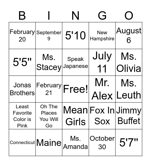 Untitled Bingo Card