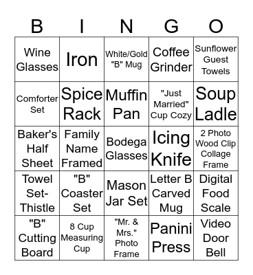 Bridal Shower Bingo Card