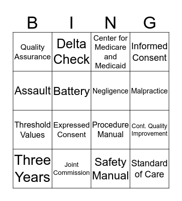 The Health Care Setting Bingo Card