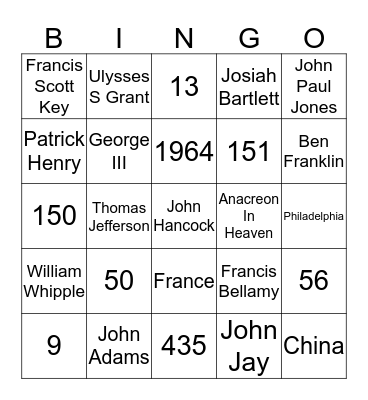 Independence Day Bingo Card