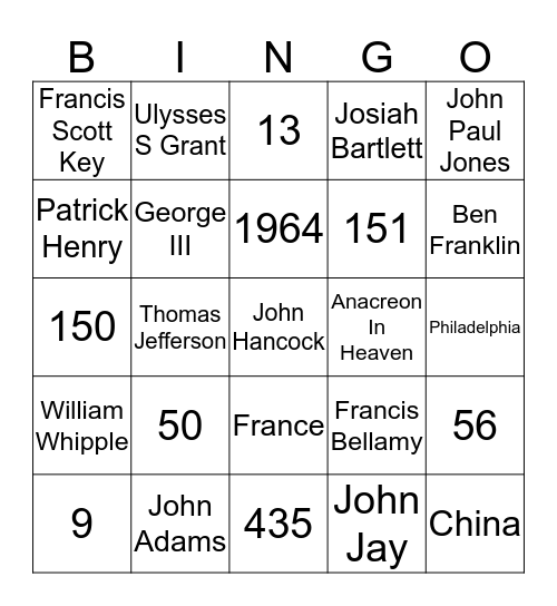 Independence Day Bingo Card