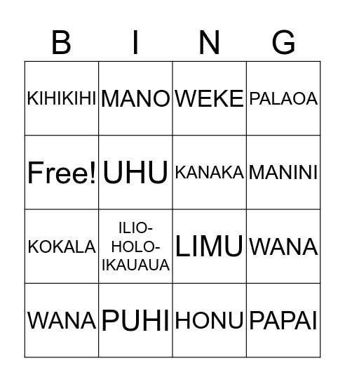 MOANA Bingo Card