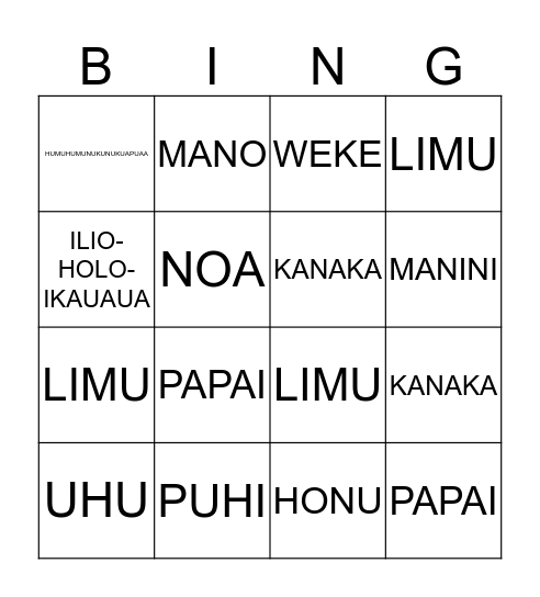 MOANA Bingo Card