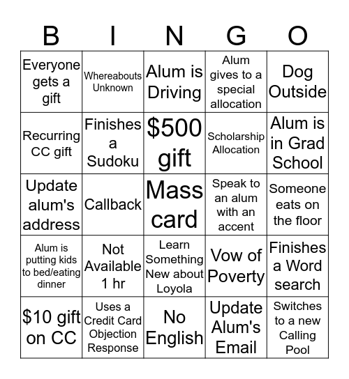 Shift Bingo Card