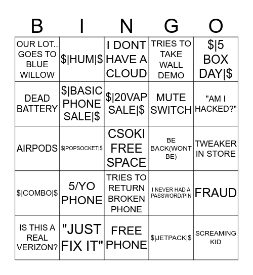 JULY Bingo Card