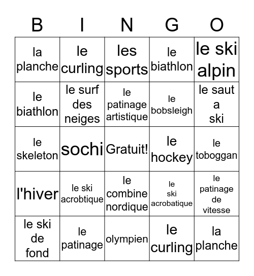 Les sports d'olympiques Bingo Card