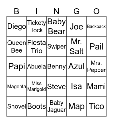 Dora the Explorer and Blue's Clues Characters  Bingo Card