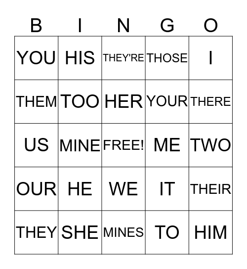 PRONOUNS Bingo Card