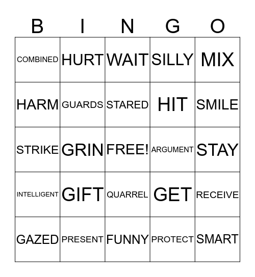 SYNONYMS Bingo Card