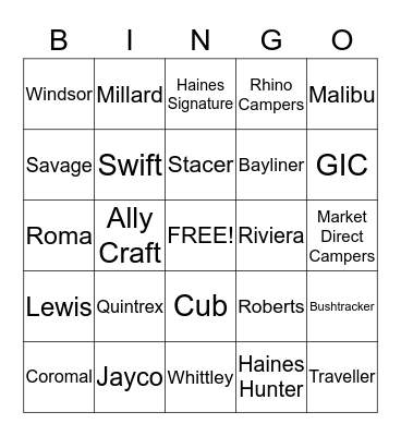 Boat/Caravan Bingo Card