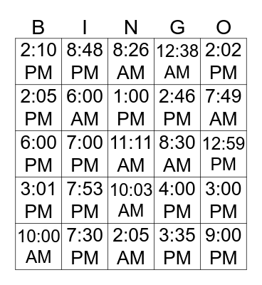 what time is it  Bingo Card