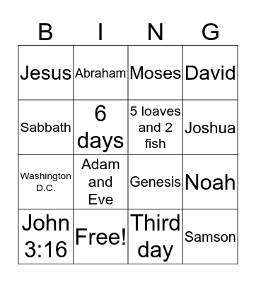 BIBLE BINGO Card