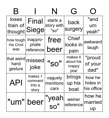 Chief Mead's Retirement Ceremony Bingo Card