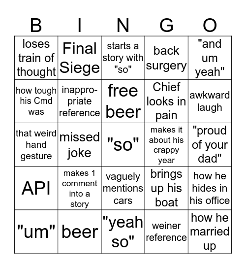 Chief Mead's Retirement Ceremony Bingo Card