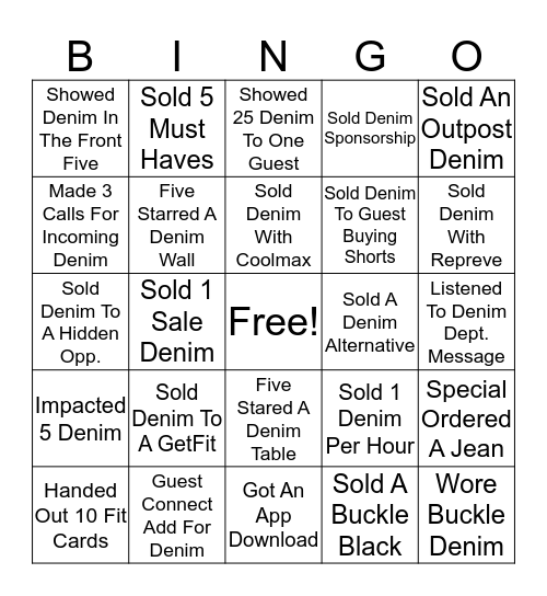 Denim Bingo Card