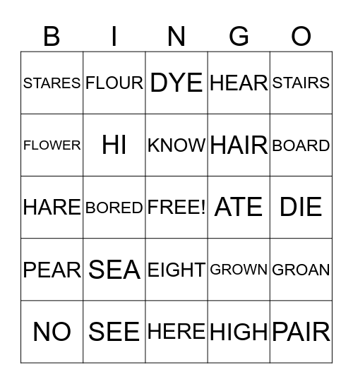 HOMOPHONES Bingo Card