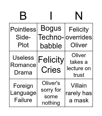 Arrow 'Bad Season' Bingo Card