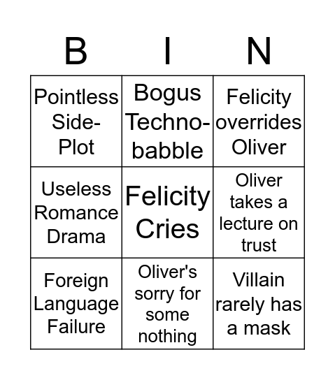 Arrow 'Bad Season' Bingo Card