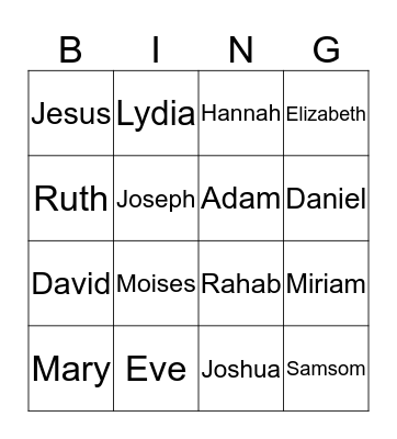 Bible Characters Bingo Card