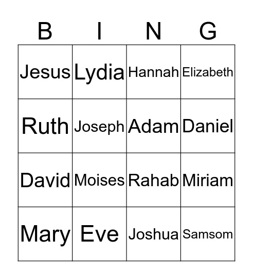 Bible Characters Bingo Card