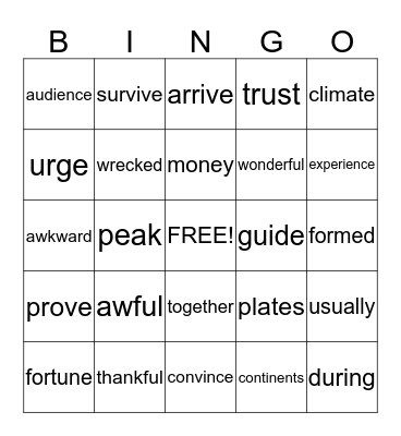 3rd Grade Vocabulary Words Bingo Card