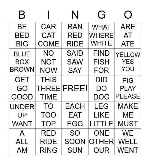 ALPHABETICAL ORDER Bingo Card