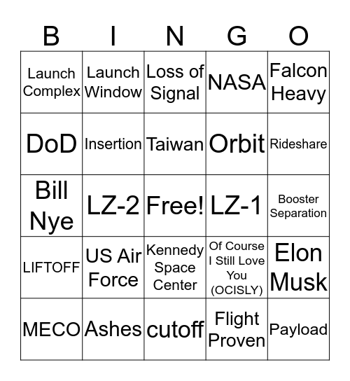 STP-2 Launch Bingo! Bingo Card