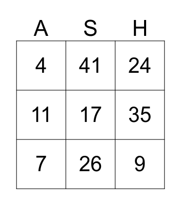 Ash's Baby Shower Bingo Card