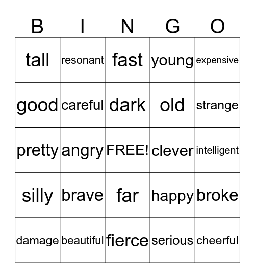 comparative adjectives Bingo Card
